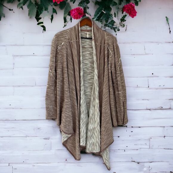 Free People Size Medium oversized open Front Cardigan Swing Sweater Brown - Picture 1 of 11